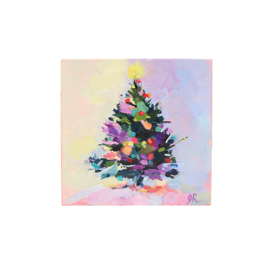 Colorful Christmas Tree | Original Mini Oil Painting | 4”x4”