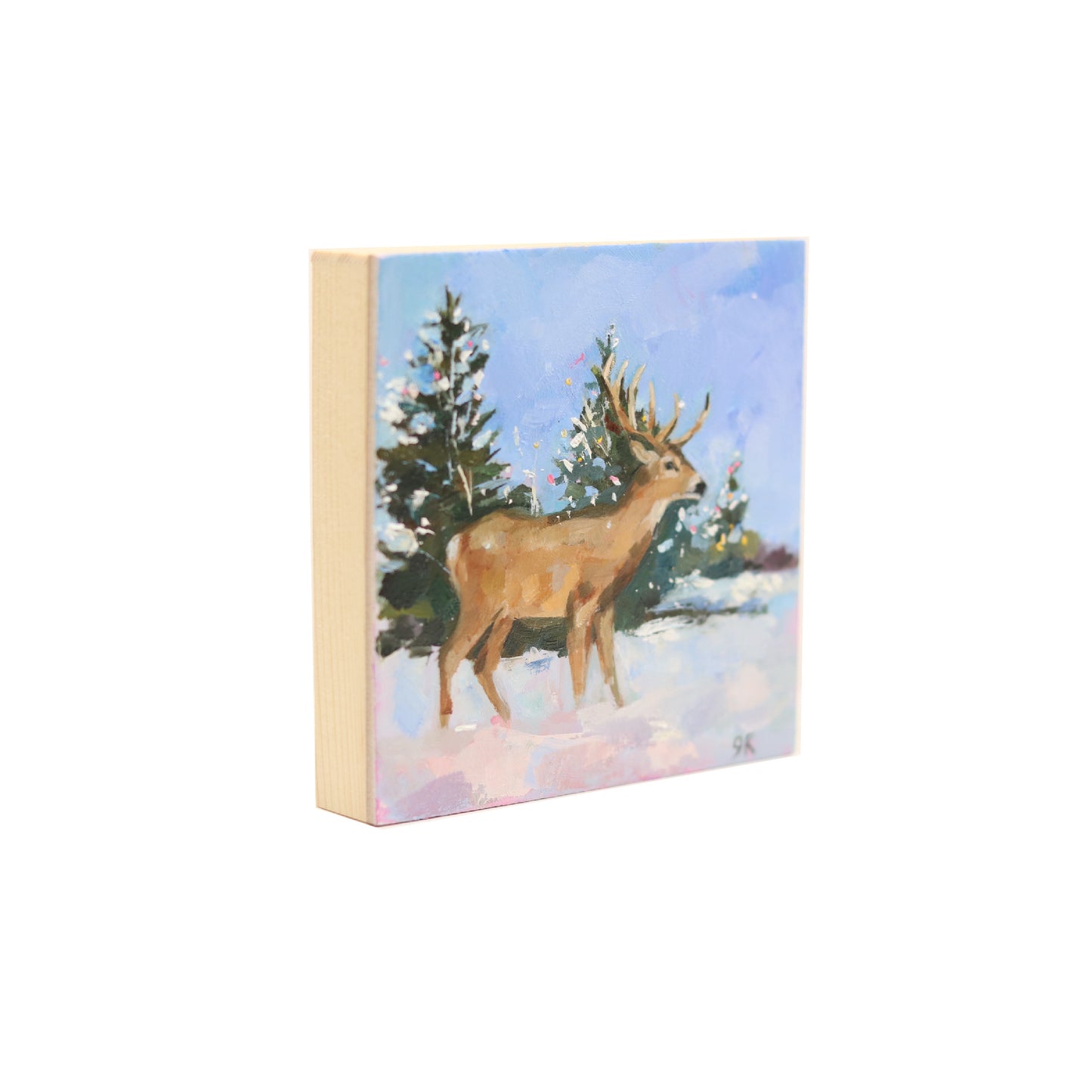 Winter Deer Snow | Original Mini Oil Painting | 4”x4”