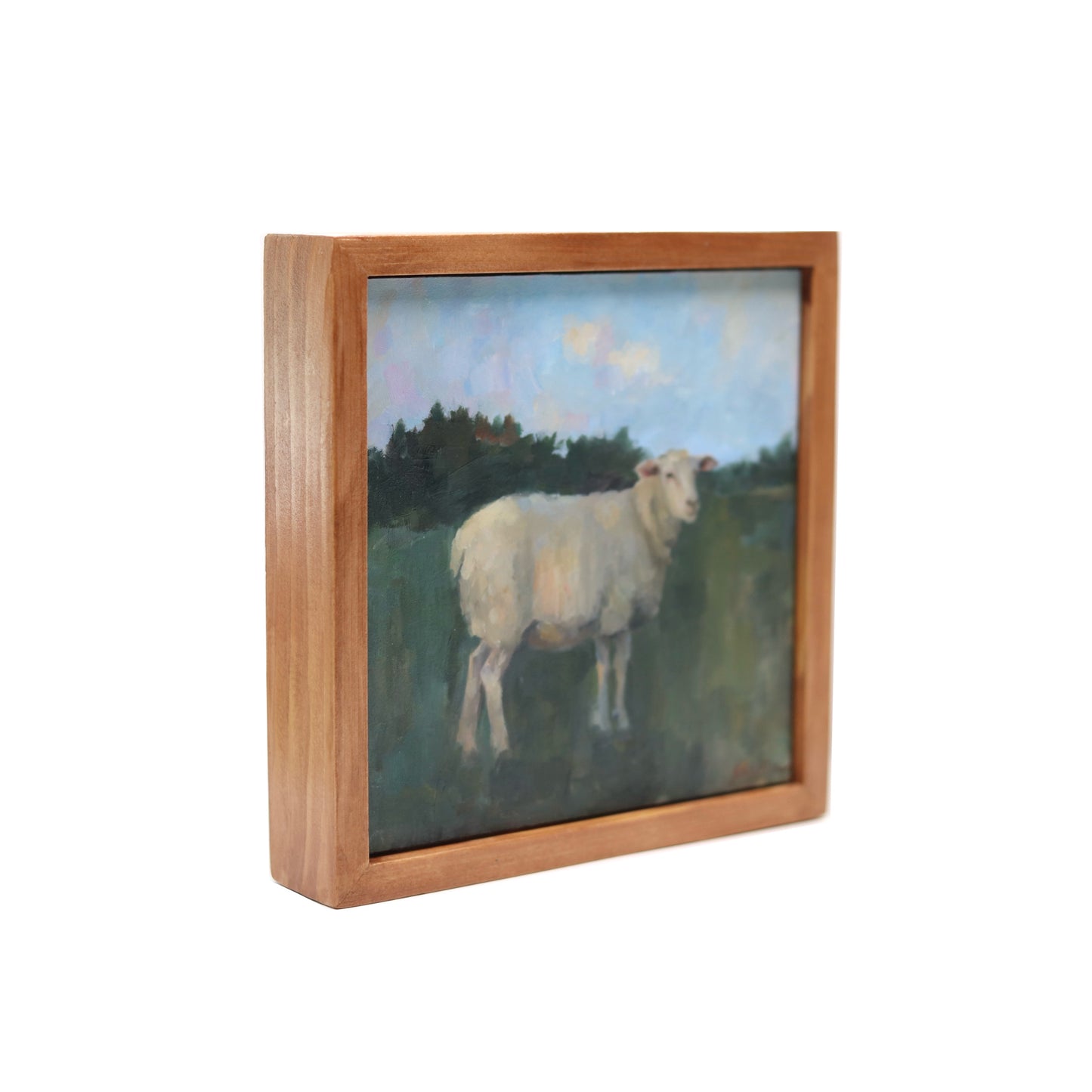 Sheep in Pasture 10 | Original Oil Painting | Framed 6”x6”