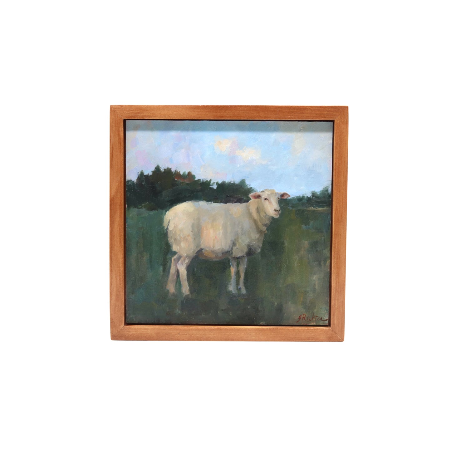 Sheep in Pasture 10 | Original Oil Painting | Framed 6”x6”
