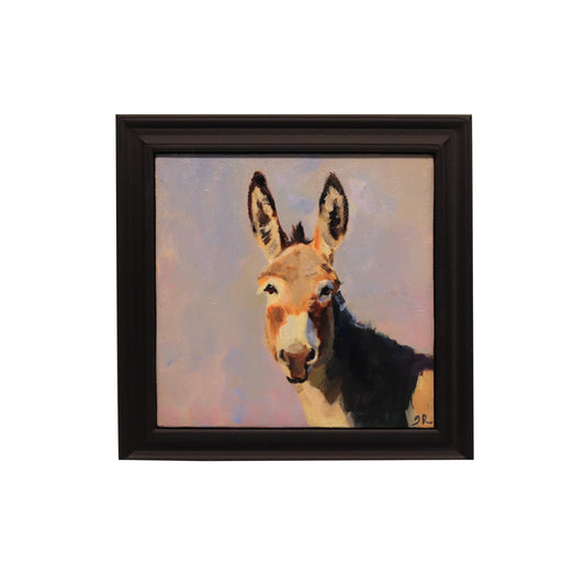 Original Oil Painting | Donkey Portrait 26| 5”x5” Framed Art