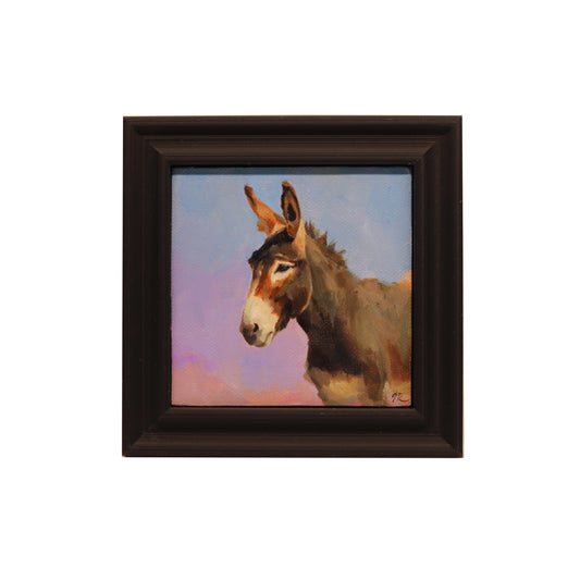 Original Oil Painting | Donkey Portrait 27 | 4”x4” Framed