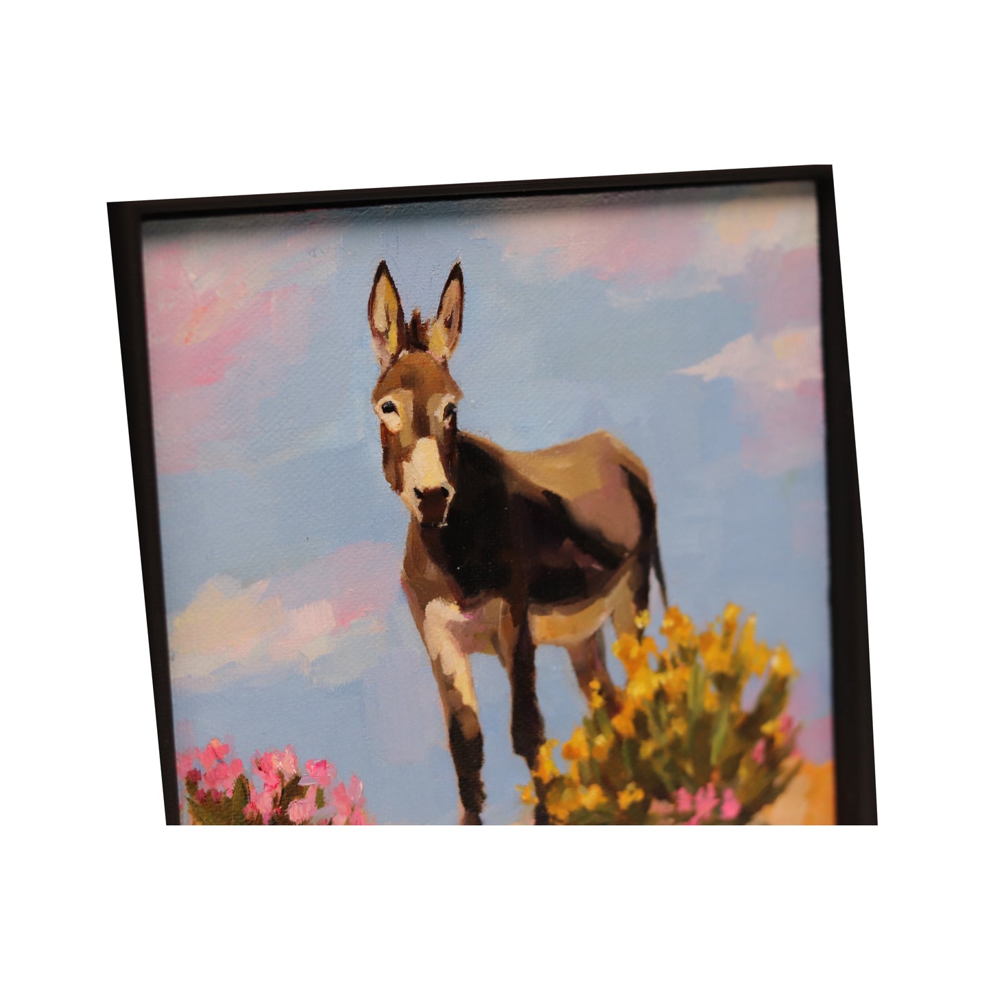 Original Oil Painting | Donkey with Desert Flowers 29 | 6”x6” Framed Art