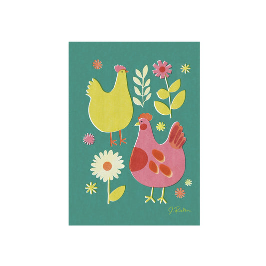 Retro Chickens Illustration Print
