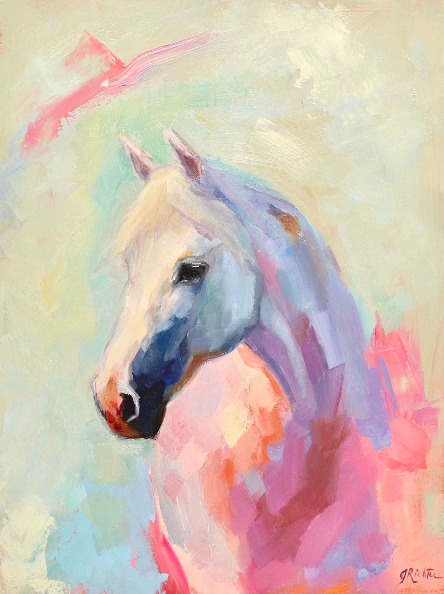 Colorful Horse Portrait 21 | Original Oil Painting | 6”x8”