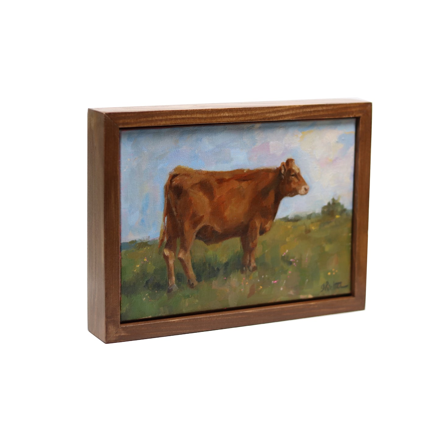 Brown Cow Portrait 30 | Original Oil Painting | Framed 5”x7”