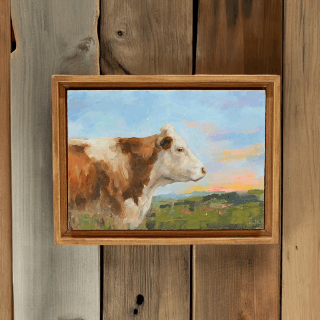 Brown Holstein Cow Portrait 25 | Original Oil Painting | Framed 5”x7”