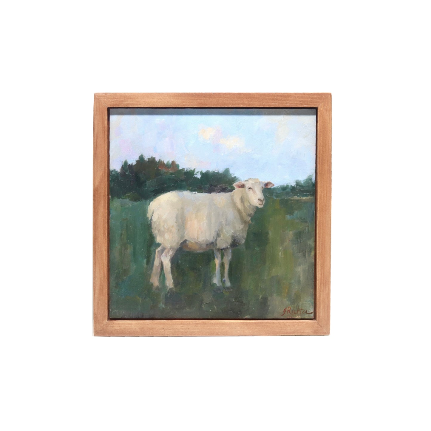 Sheep in Pasture 10| Original Oil Painting | Framed 6”x6”